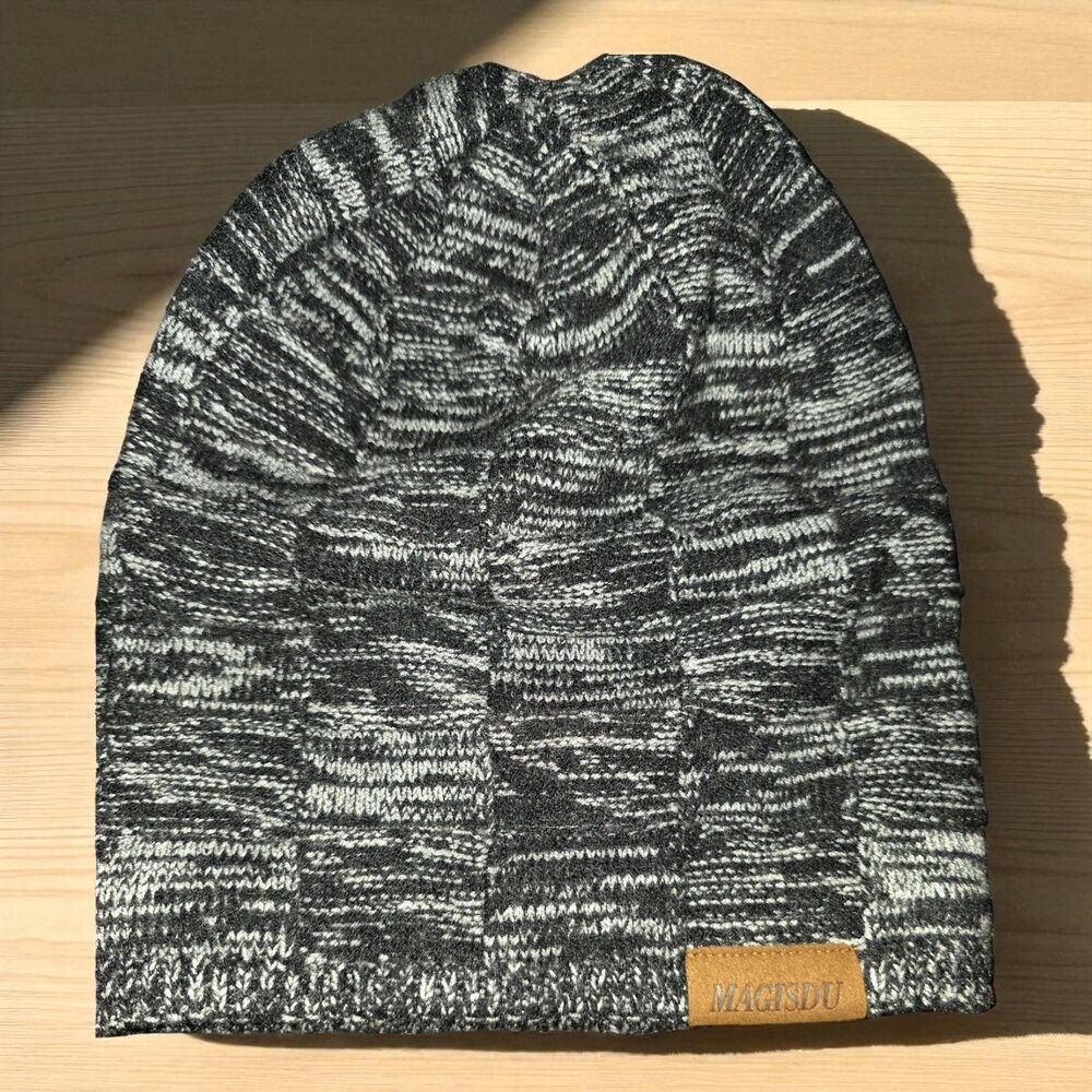 MAGISDU Unisex Hat Medium Gray Grey Black Cap Beanie 30% Wool Slouchy
